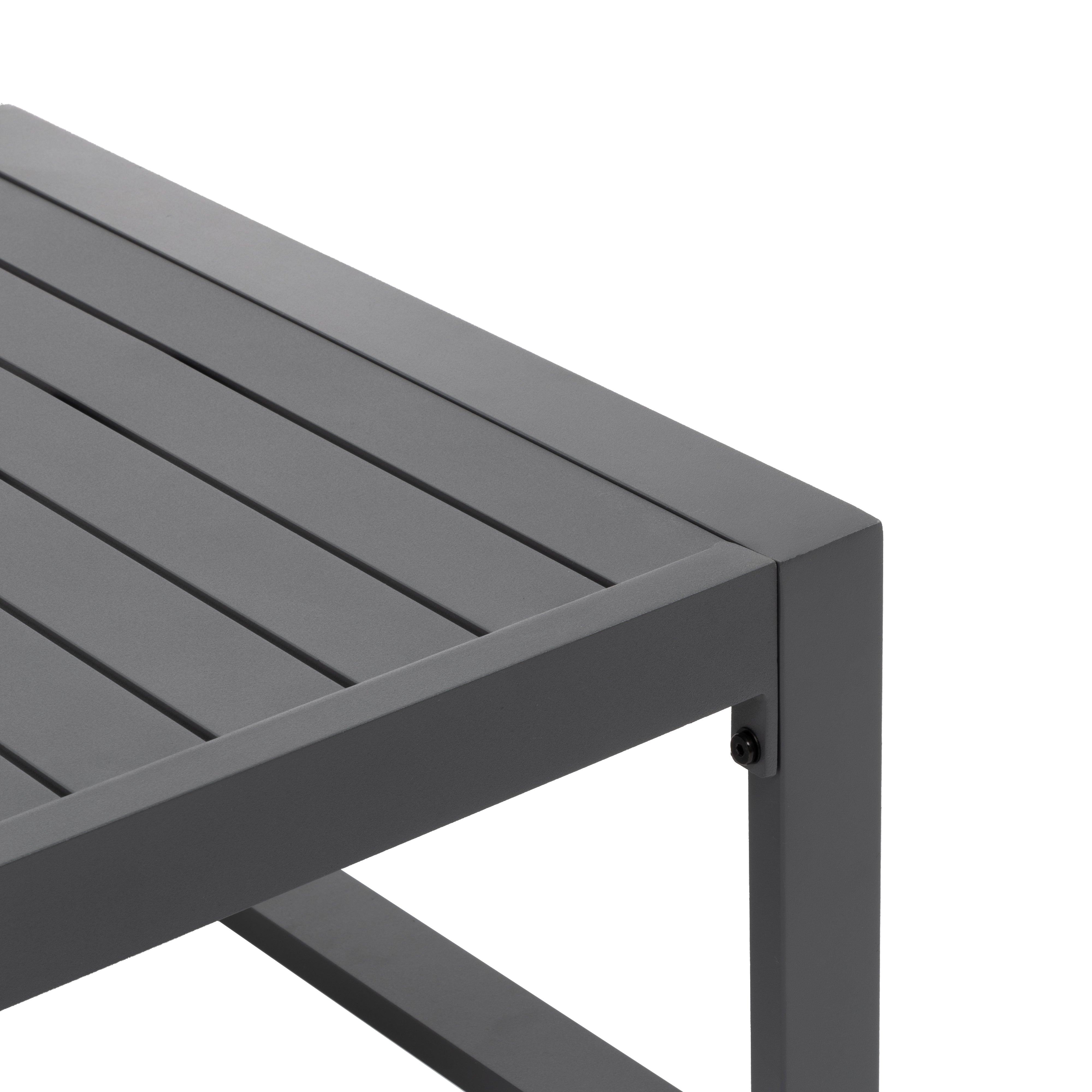 VESTIAMO CASA GIARDINO - Set da giardino 4 pezzi struttura in alluminio Antracite e braccioli in Polywood con cuscini Grigio Scuro - Formato da 1 divano, 2 poltrone e 1 tavolino